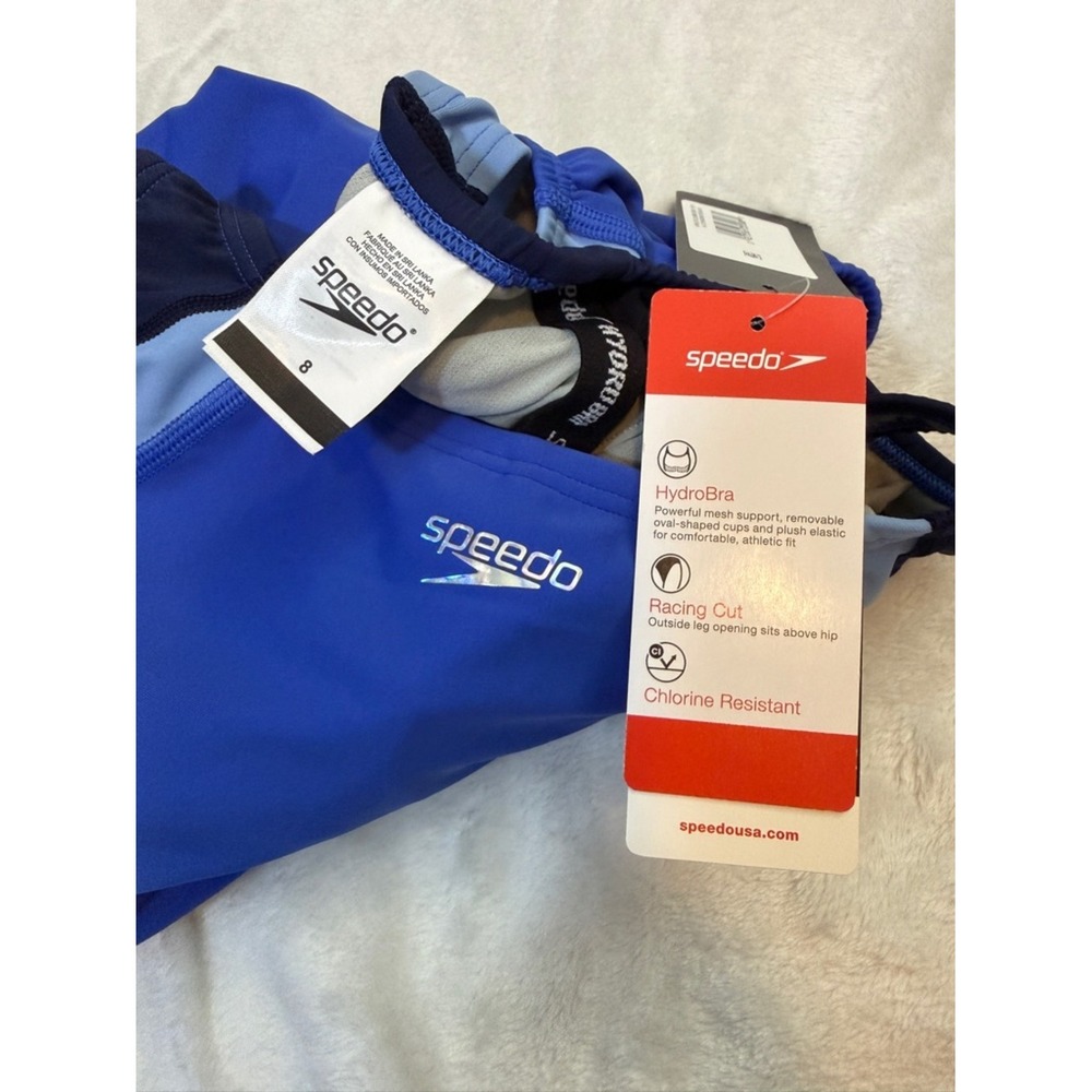 Speedo Womens Blue Colorblock HydroBra Racing Cut One Piece Swimsuit Size 8 NEW - Picture 4 of 14